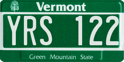 VT license plate YRS122