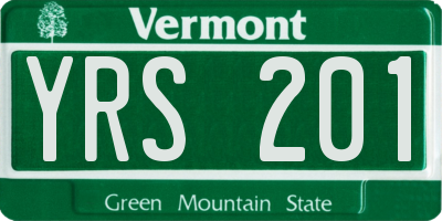 VT license plate YRS201