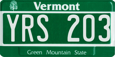 VT license plate YRS203
