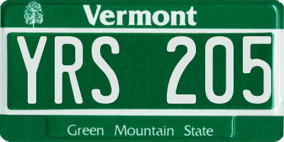 VT license plate YRS205