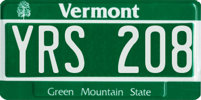 VT license plate YRS208