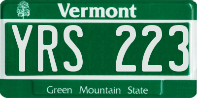 VT license plate YRS223