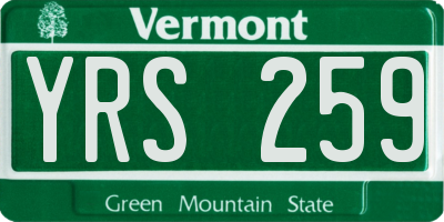 VT license plate YRS259