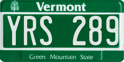 VT license plate YRS289