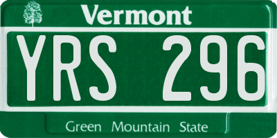 VT license plate YRS296