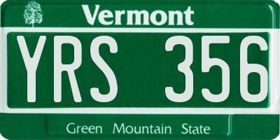 VT license plate YRS356