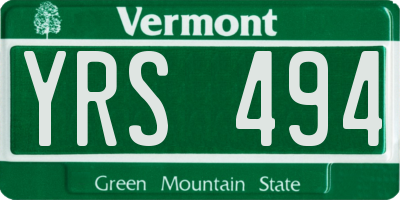VT license plate YRS494
