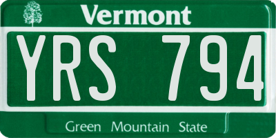 VT license plate YRS794
