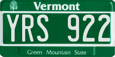 VT license plate YRS922