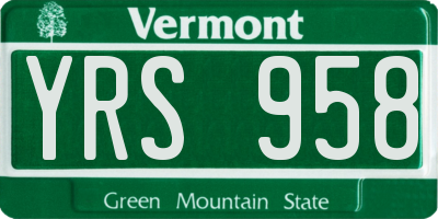 VT license plate YRS958