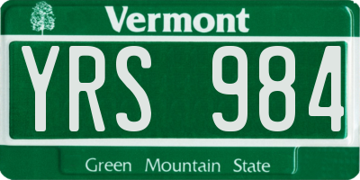 VT license plate YRS984