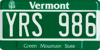 VT license plate YRS986