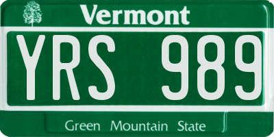 VT license plate YRS989