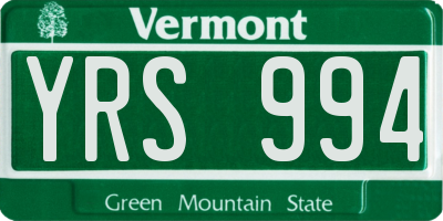 VT license plate YRS994