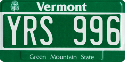 VT license plate YRS996