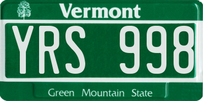 VT license plate YRS998