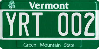 VT license plate YRT002