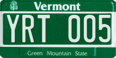 VT license plate YRT005