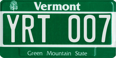 VT license plate YRT007