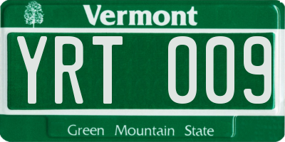 VT license plate YRT009
