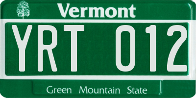 VT license plate YRT012