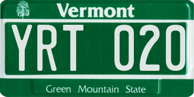VT license plate YRT020