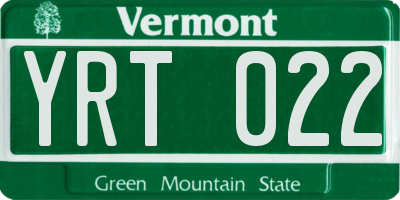 VT license plate YRT022