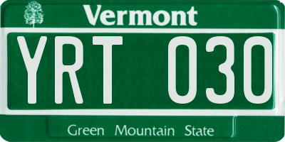VT license plate YRT030