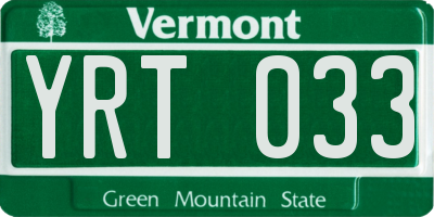 VT license plate YRT033