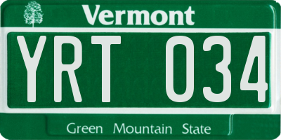 VT license plate YRT034
