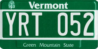 VT license plate YRT052