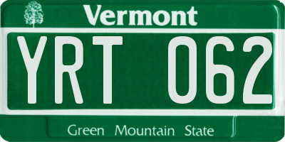 VT license plate YRT062