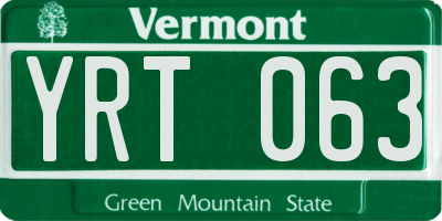 VT license plate YRT063