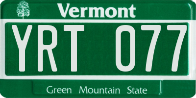 VT license plate YRT077