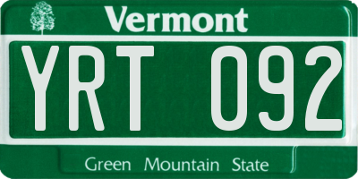 VT license plate YRT092
