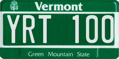 VT license plate YRT100