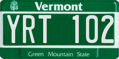 VT license plate YRT102