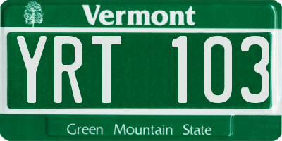 VT license plate YRT103