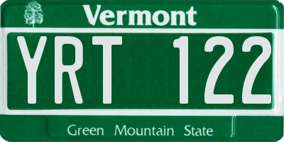 VT license plate YRT122