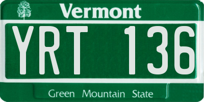 VT license plate YRT136