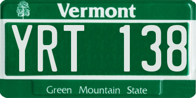 VT license plate YRT138