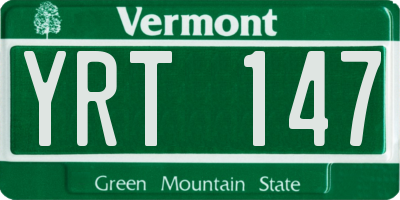 VT license plate YRT147