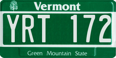 VT license plate YRT172