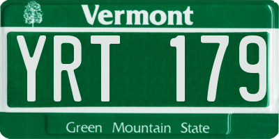 VT license plate YRT179