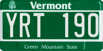 VT license plate YRT190