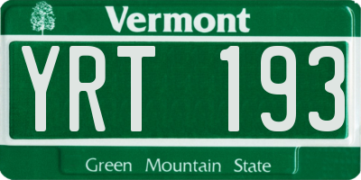 VT license plate YRT193
