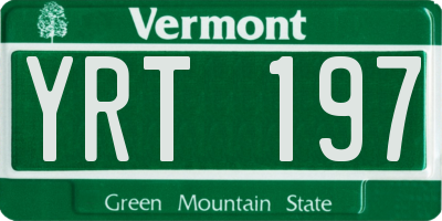 VT license plate YRT197