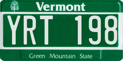 VT license plate YRT198