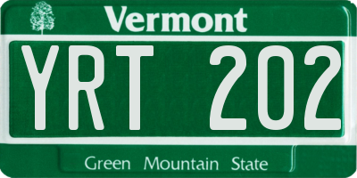 VT license plate YRT202