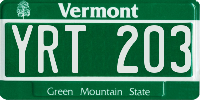 VT license plate YRT203